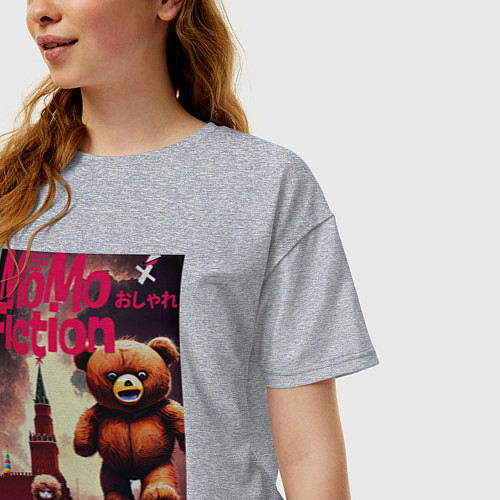 Женская футболка оверсайз MoMo - Плюшевый медведь на Красной площади в Москв / Меланж – фото 3