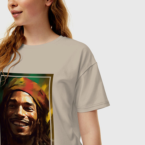 Женская футболка оверсайз Боб Марли One love / Миндальный – фото 3