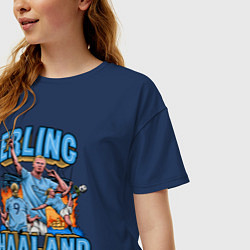 Футболка оверсайз женская Эрлинг Холанд Манчестер Сити 9, цвет: тёмно-синий — фото 2