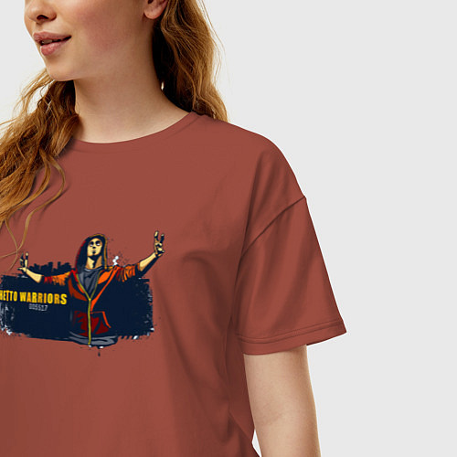 Женская футболка оверсайз Ghetto Warriors Dark Red / Кирпичный – фото 3