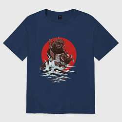 Футболка оверсайз женская Годзилла и волны, цвет: тёмно-синий