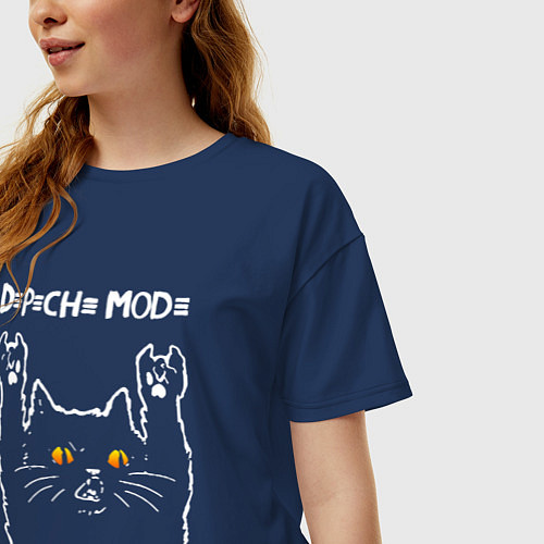 Женская футболка оверсайз Depeche Mode rock cat / Тёмно-синий – фото 3