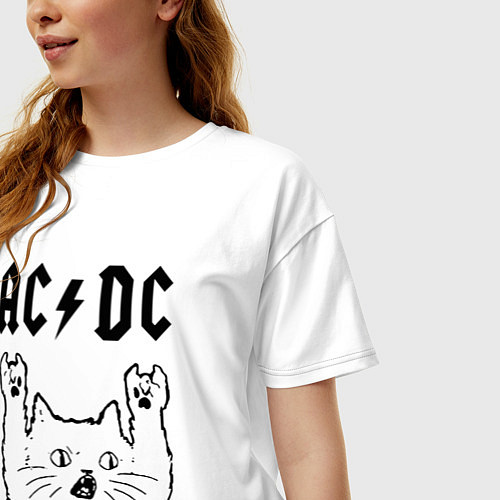 Женская футболка оверсайз AC DC - rock cat / Белый – фото 3