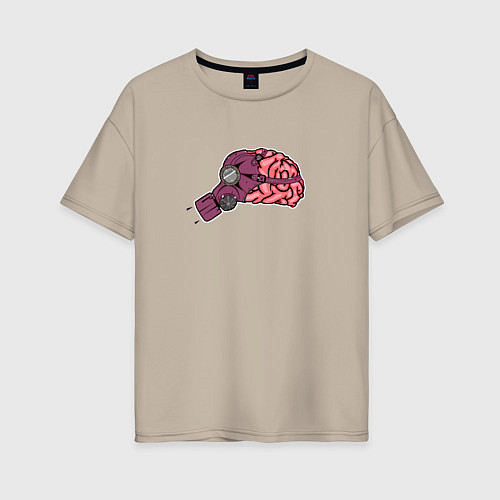 Женская футболка оверсайз Мозг в противогазе / Миндальный – фото 1