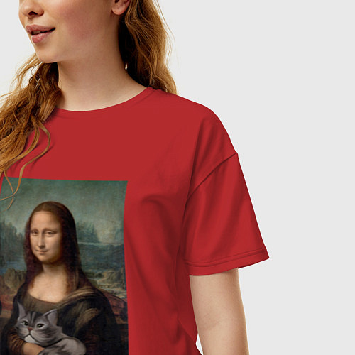 Женская футболка оверсайз Мона Лиза с котиком / Красный – фото 3