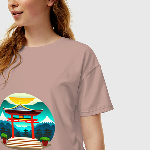 Женская футболка оверсайз Ворота японского храма синто / Пыльно-розовый – фото 3