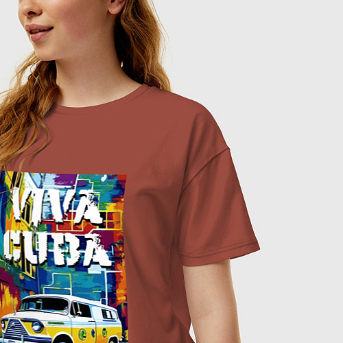 Женская футболка оверсайз Viva Cuba - car - retro / Кирпичный – фото 3