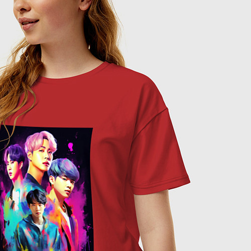 Женская футболка оверсайз BTS poster / Красный – фото 3