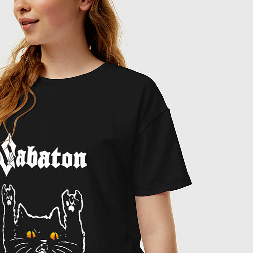 Женская футболка оверсайз Sabaton rock cat / Черный – фото 3