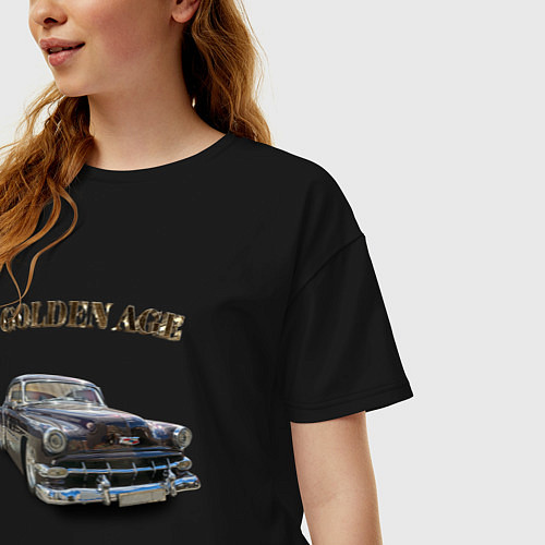 Женская футболка оверсайз Классический автомобиль Chevrolet Bel Air / Черный – фото 3