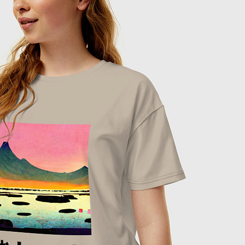 Женская футболка оверсайз MoMo - Горное озеро в японском стиле / Миндальный – фото 3
