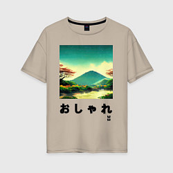 Женская футболка оверсайз MoMo -Снег над горным оером в японском стиле