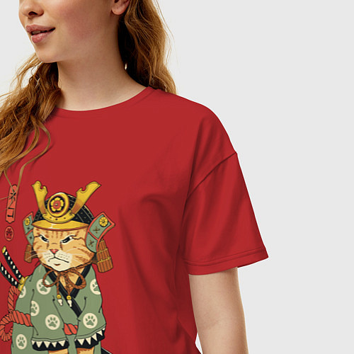 Женская футболка оверсайз Samurai battle cat / Красный – фото 3