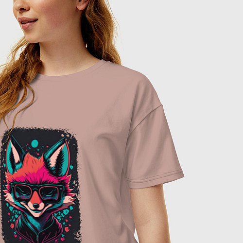 Женская футболка оверсайз Playful fox / Пыльно-розовый – фото 3