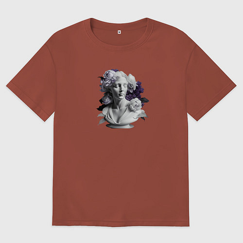 Женская футболка оверсайз Гипсовый бюст в цветах - нейросеть 3 / Кирпичный – фото 1