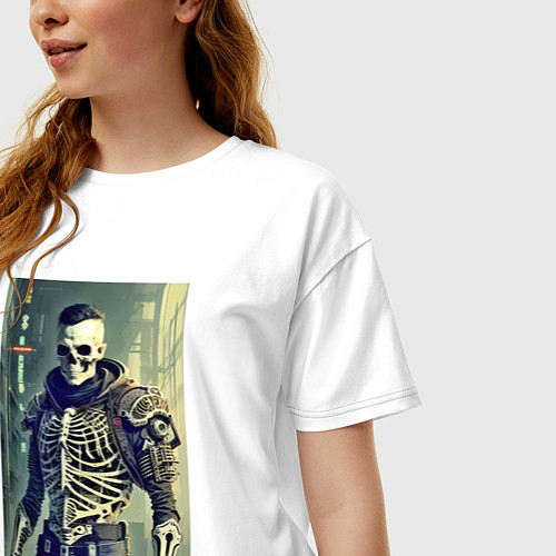 Женская футболка оверсайз Cool skeleton - cyberpunk - neural network / Белый – фото 3
