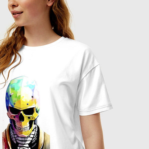 Женская футболка оверсайз Skull - cyberpunk - watercolor / Белый – фото 3