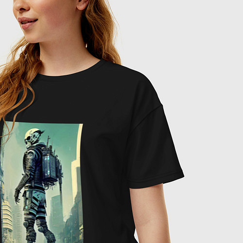Женская футболка оверсайз Skeleton - cyberpunk - metropolis / Черный – фото 3