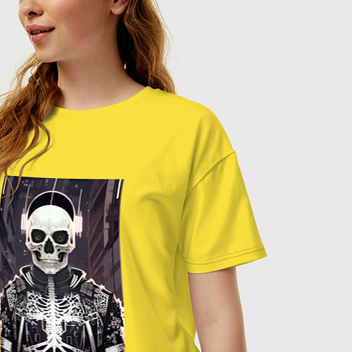 Женская футболка оверсайз Cyber-skull - neural network / Желтый – фото 3