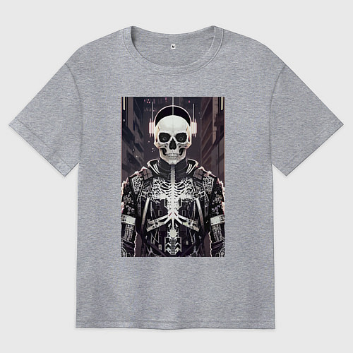 Женская футболка оверсайз Cyber-skull - neural network / Меланж – фото 1