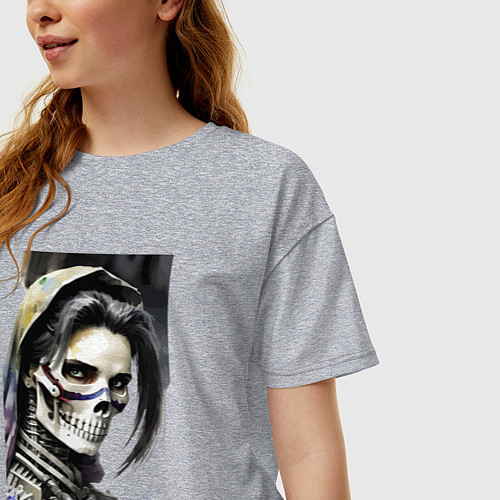 Женская футболка оверсайз Крутая деваха в экзоскелете - киберпанк / Меланж – фото 3
