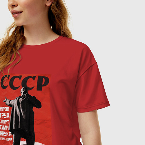 Женская футболка оверсайз СССР Ленин ретро плакат / Красный – фото 3