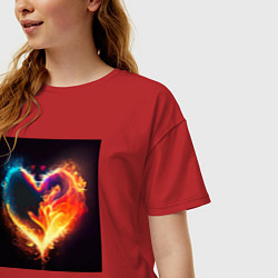 Футболка оверсайз женская Пылающее сердце - нейросеть, цвет: красный — фото 2