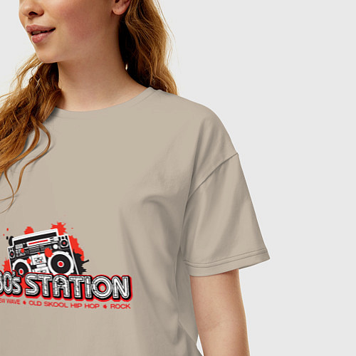 Женская футболка оверсайз Радиостанция 80-х / Миндальный – фото 3