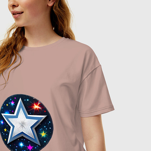 Женская футболка оверсайз Звезда и полотно космоса / Пыльно-розовый – фото 3