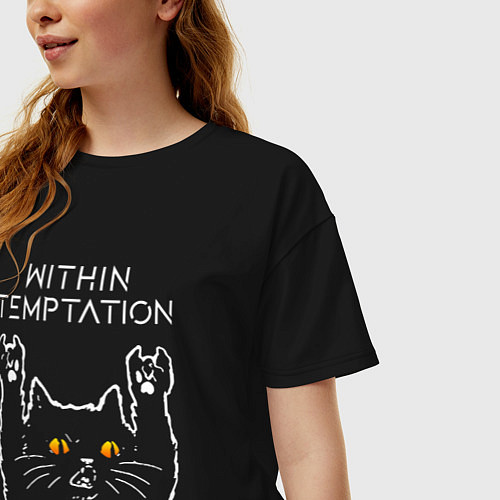 Женская футболка оверсайз Within Temptation rock cat / Черный – фото 3