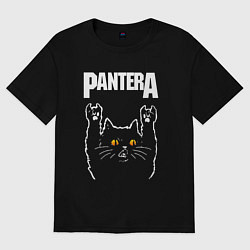 Футболка оверсайз женская Pantera rock cat, цвет: черный