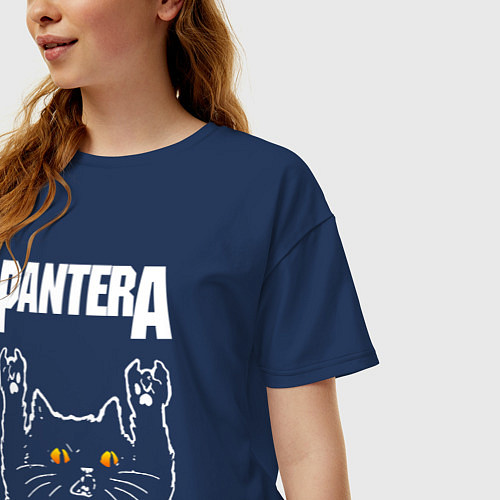 Женская футболка оверсайз Pantera rock cat / Тёмно-синий – фото 3