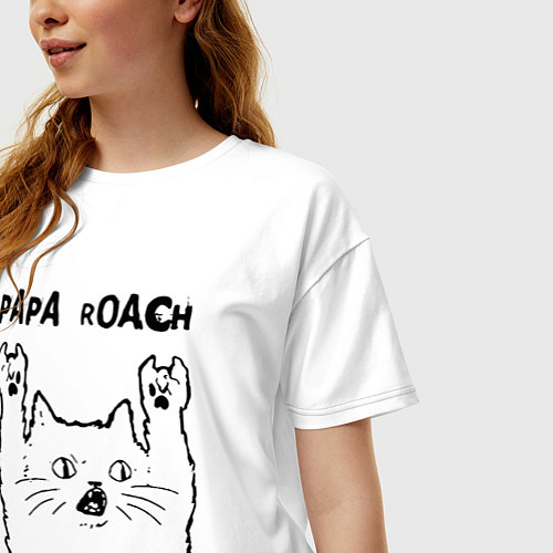 Женская футболка оверсайз Papa Roach - rock cat / Белый – фото 3