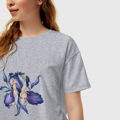 Женская футболка оверсайз Русалки на цветке / Меланж – фото 3