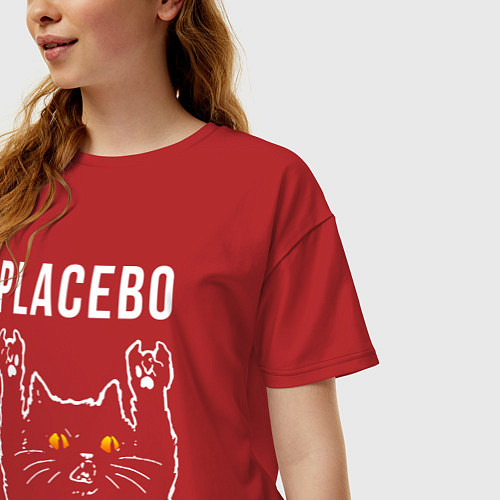 Женская футболка оверсайз Placebo rock cat / Красный – фото 3