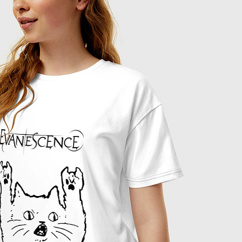 Женская футболка оверсайз Evanescence - rock cat / Белый – фото 3
