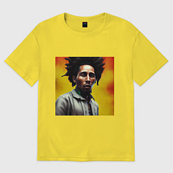 Футболка оверсайз женская Граффити Арт в оранжевых тонах Боб Марли, цвет: желтый