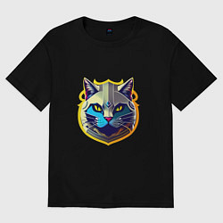 Футболка оверсайз женская Кот рыцарь, цвет: черный