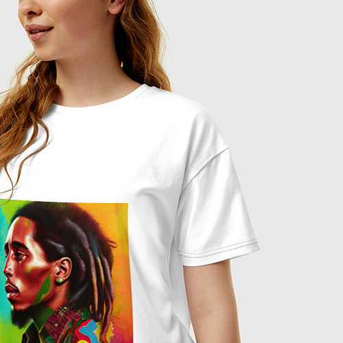 Женская футболка оверсайз Разноцветный цифровой арт Боб Марли / Белый – фото 3
