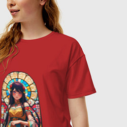 Футболка оверсайз женская Ай хоширо - витраж, цвет: красный — фото 2