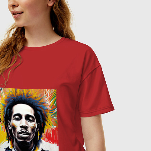 Женская футболка оверсайз Арт Граффити Боб Марли / Красный – фото 3