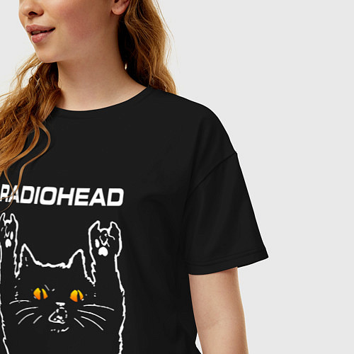 Женская футболка оверсайз Radiohead rock cat / Черный – фото 3