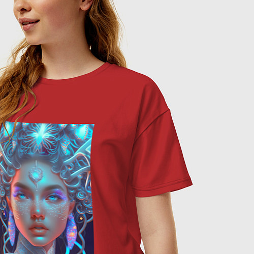 Женская футболка оверсайз Футуристическая принцесса - нейросеть / Красный – фото 3