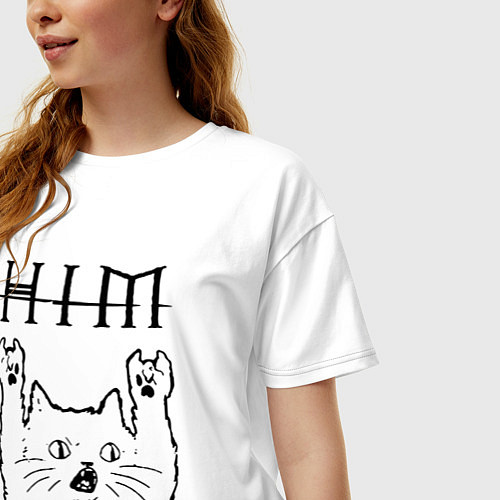 Женская футболка оверсайз HIM - rock cat / Белый – фото 3