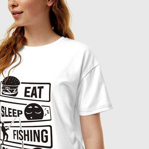 Женская футболка оверсайз Eat sleep fishing repeat / Белый – фото 3