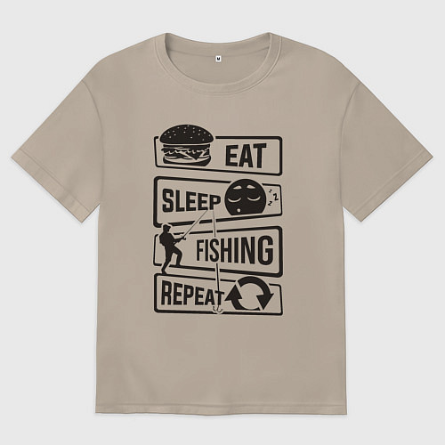 Женская футболка оверсайз Eat sleep fishing repeat / Миндальный – фото 1