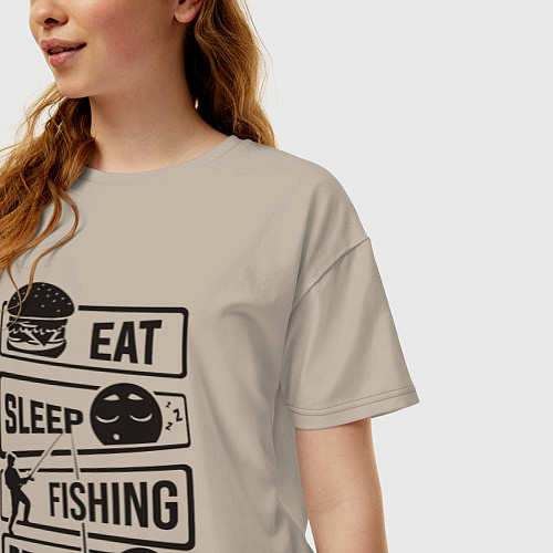 Женская футболка оверсайз Eat sleep fishing repeat / Миндальный – фото 3
