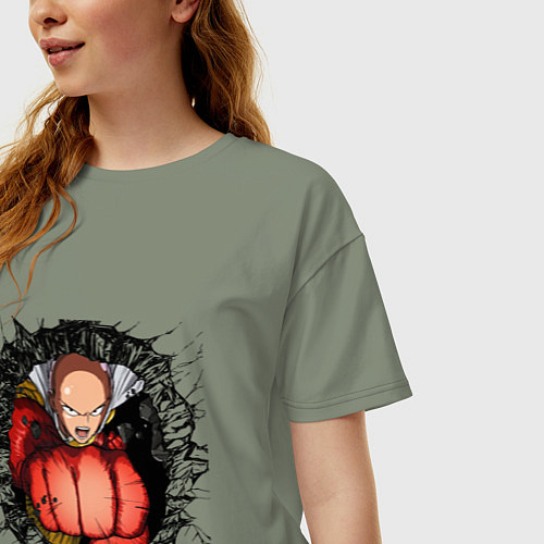 Женская футболка оверсайз Saitama hole / Авокадо – фото 3