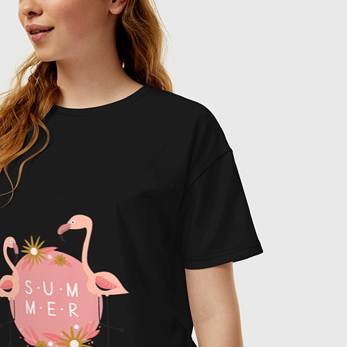 Женская футболка оверсайз Два розовых фламинго / Черный – фото 3