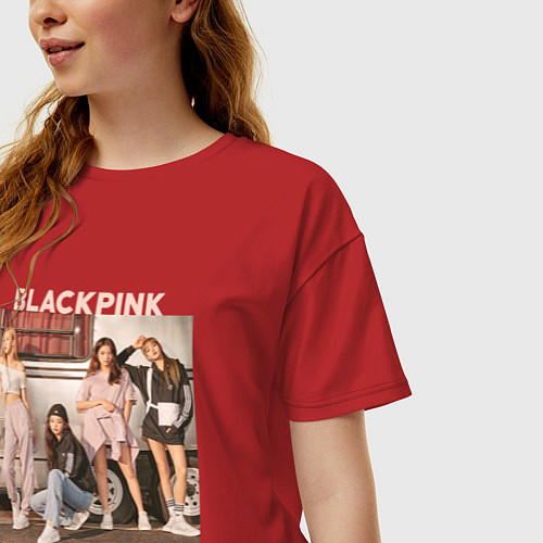 Женская футболка оверсайз Blackpink Jennie Lisa Rose Jisoo / Красный – фото 3